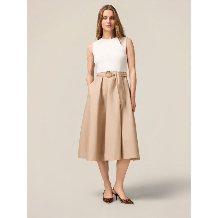 Oltre - Vestido bicolor con cinturón - Beige