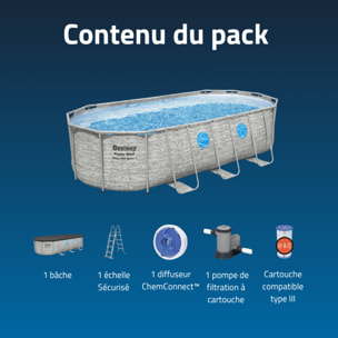 Bestway Piscine hors sol tubulaire ovale Bestway Power Steel Swim Vista 549 x 274 x 122 cm décor pierres