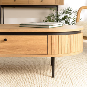 ETHAN - Table basse arrondie couleur naturelle 2 tiroirs