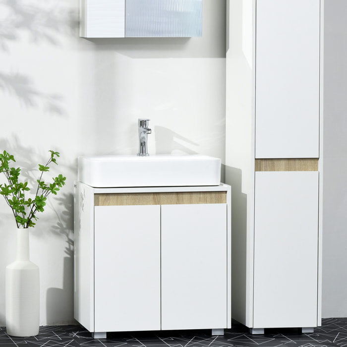 kleankin Mueble para Debajo del Lavabo Armario de Suelo para Baño Armario Bajo con 2 Puertas y Almacenamiento Interior Antivuelco 57x33x60 cm Blanco