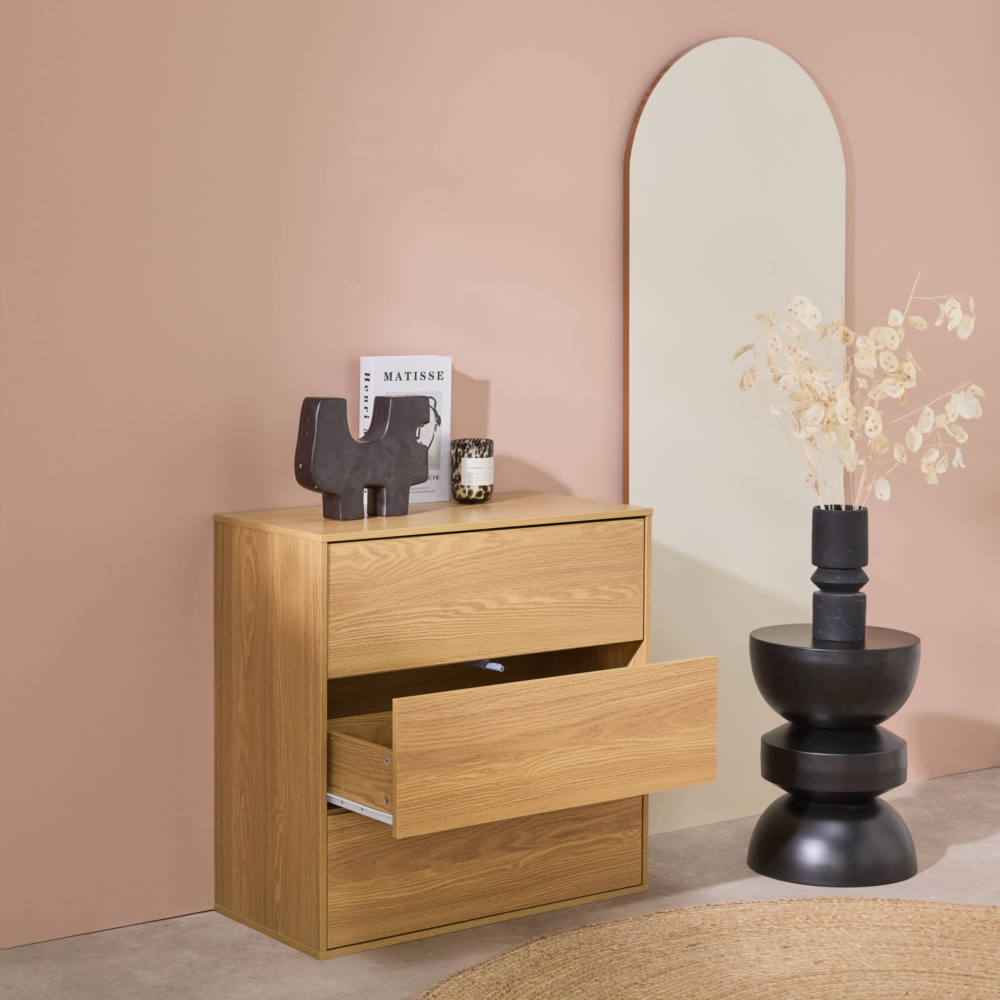 Commode. module de rangement décor bois chêne 3 tiroirs - Kompo