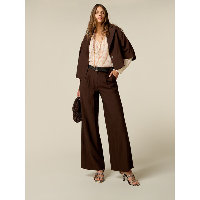Oltre - Pantaloni palazzo misto viscosa - Marrone