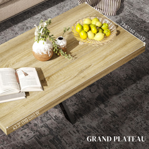Table basse rectangulaire design industriel - dim. 110L x 60l x 45H cm - métal noir aspect chêne clair