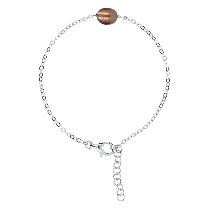 PERLAVIVA - Bracciale Catena Rolo in Argento 925 con Perla d'Acqua Dolce Verde Ø 7/8 mm