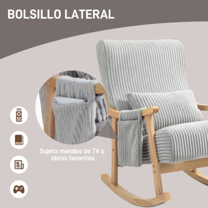 Mecedora Moderna Silla Mecedora de Pana con Patas y Reposabrazos de Madera de Haya Cojín Lumbar y Bolsillo Mecedora para Lactancia Carga 120 kg para Dormitorio Salón Gris