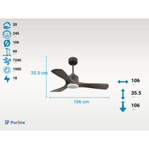 Ventilateur de plafond Réversible  Thermostat Dimmable Wifi Moteur à courant continu Toits en pente Télécommande Lumière à trois tons Hypersilence Mémoire