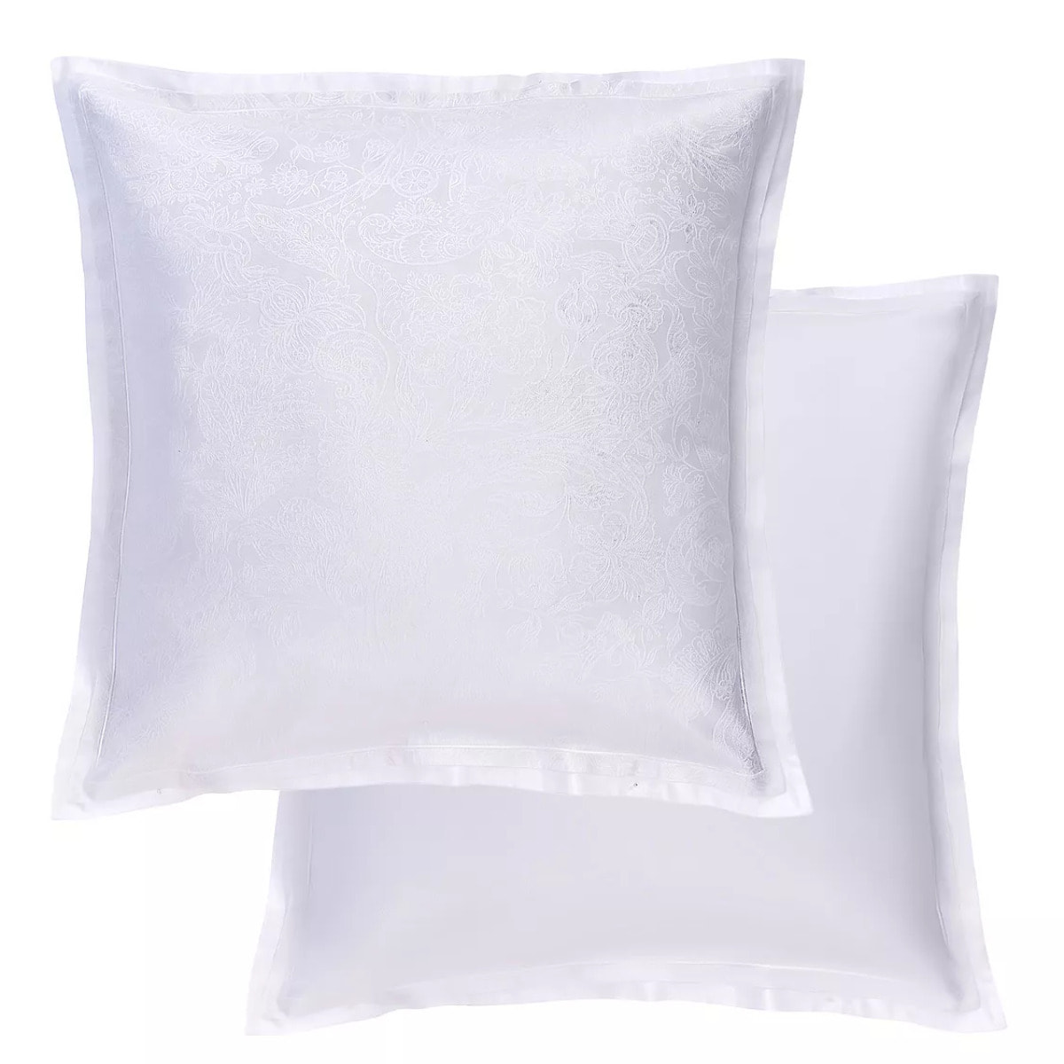 Taie d'oreiller satin de coton motif jacquard blanc Alexandria diamant
