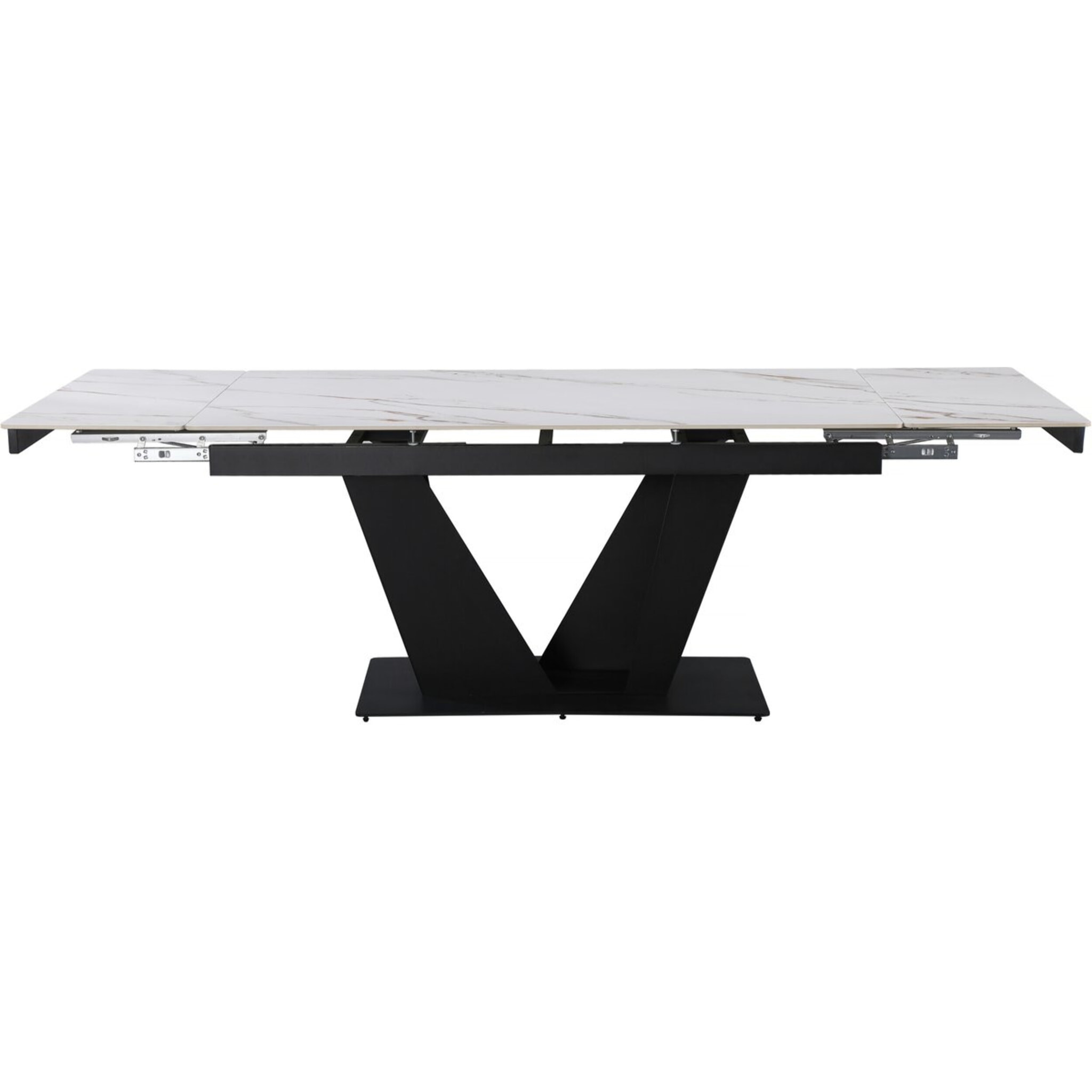 Table à manger extensible en céramique - 160/240 cm - 6 à 10 personnes "Nova" - Blanc marbré gold