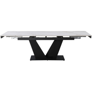 Table à manger extensible en céramique - 160/240 cm - 6 à 10 personnes "Nova" - Blanc marbré gold