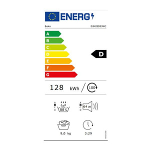 Sèche linge pompe à chaleur BEKO D3H29D93WC