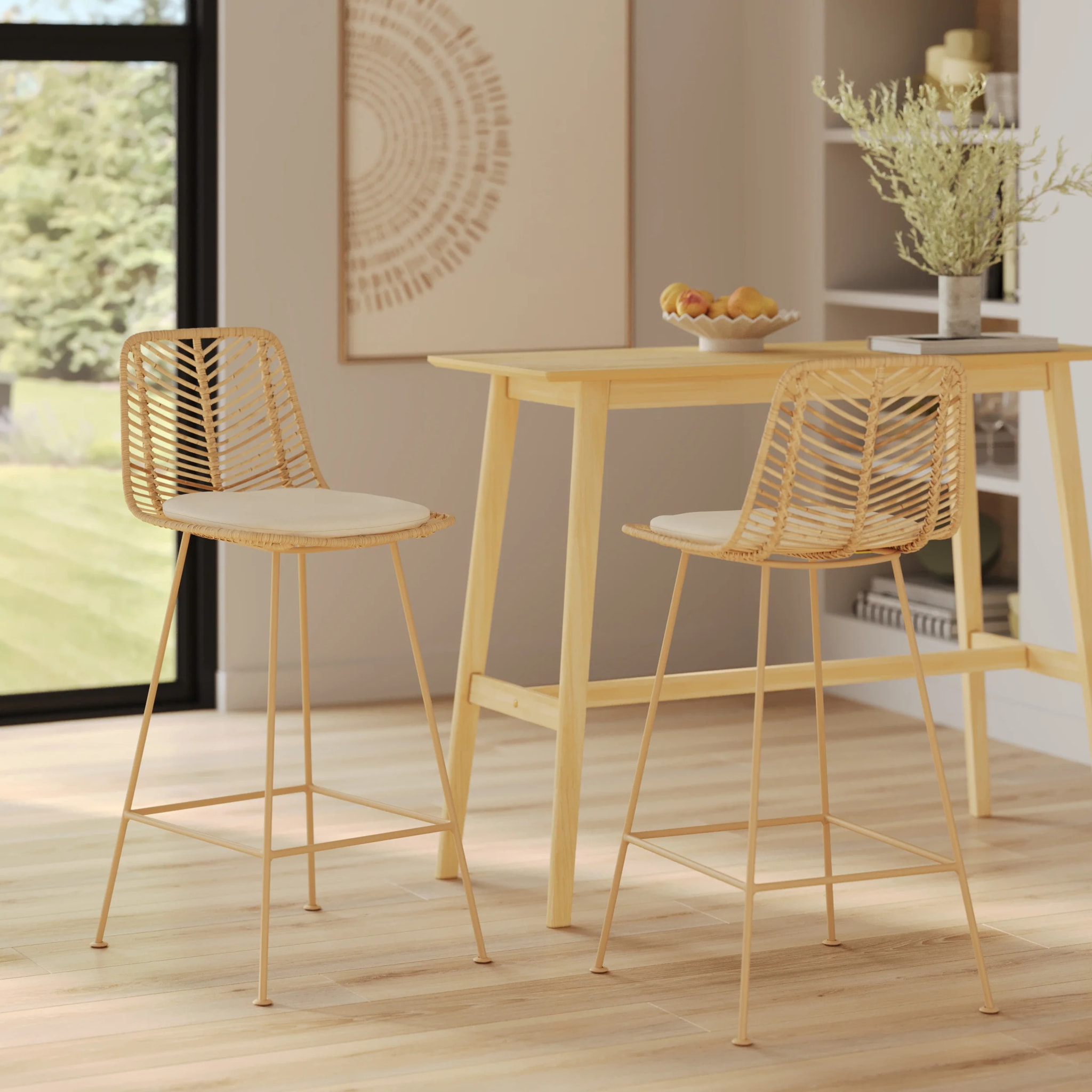 Lot de 2 chaises pour îlot central 66 cm en rotin naturel - Tamara