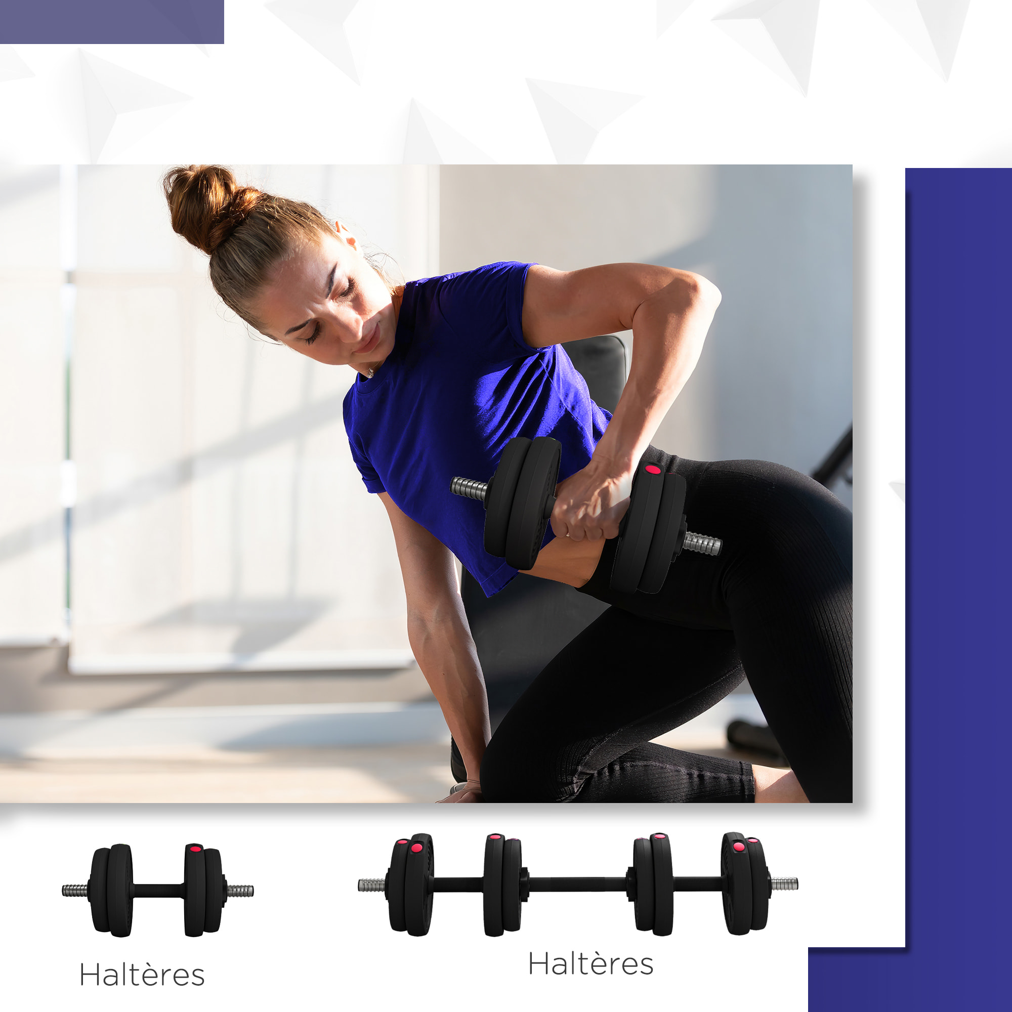 Haltères 2 en 1 réglables - haltères libres 15 Kg - barres incluses - entraînement musculaire & haltérophilie - noir rouge
