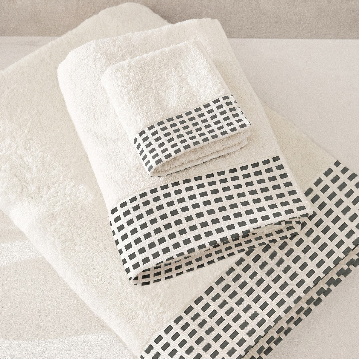 Set de 3 toallas SQUARE - 450 gr/m2 - 30x50+50x90+70x130 cm beige