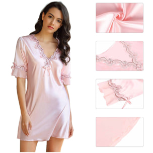 Ropa de dormir casual con bordado de seda rosa