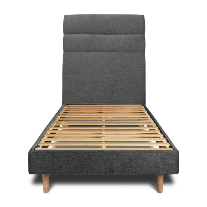 Lit avec tête de lit bandes horizontales tissu et sommier kit Ep14