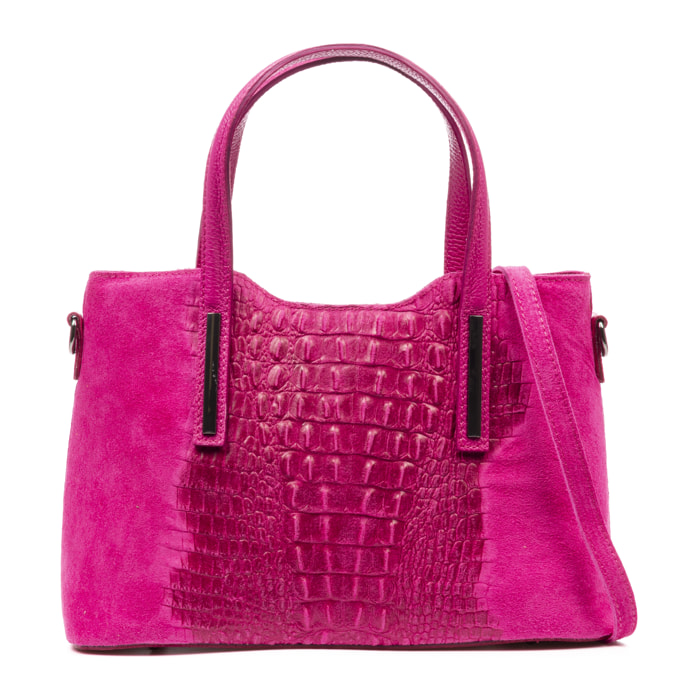 Fiesole borsa tote Donna. Pelle autentica Camoscio Inciso Coccodrillo.