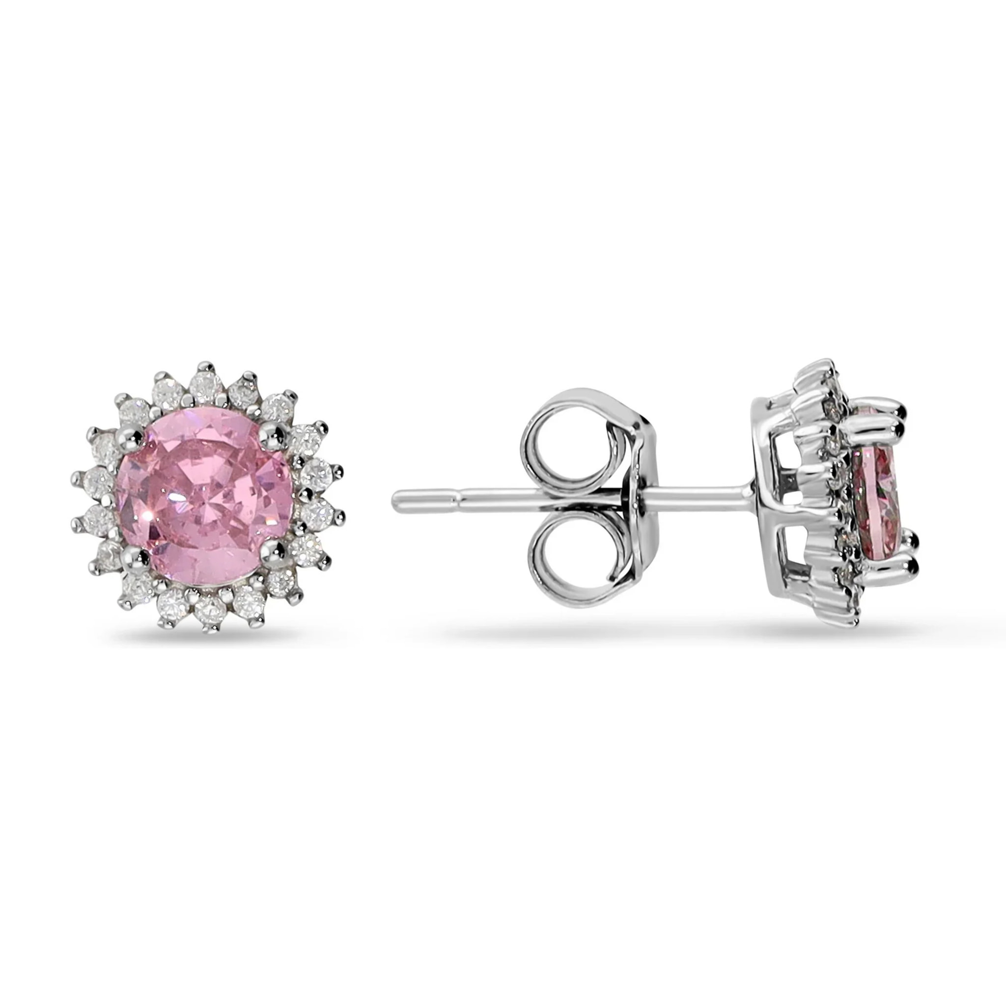 Orecchini Bottone Fiore con Cubic Zirconia Bianche