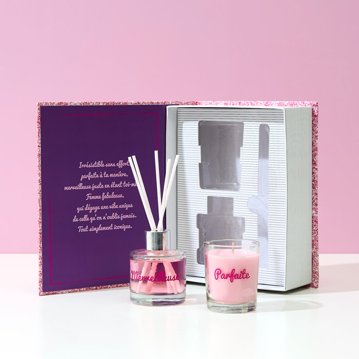 Bougie - THE CONCEPT FACTORY - Parfumée - Diffuseur - Pailleté - Rose