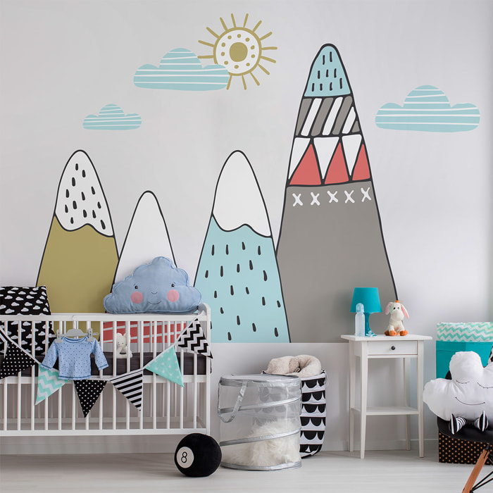 Stickers muraux enfants - Décoration chambre bébé - Autocollant Sticker mural géant enfant montagnes scandinaves IVKA