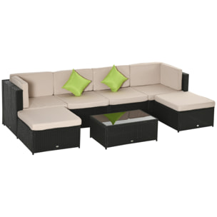 Conjunto Muebles de Jardín de Ratán 7 Piezas Mesa Sofás Taburetes con Cojines