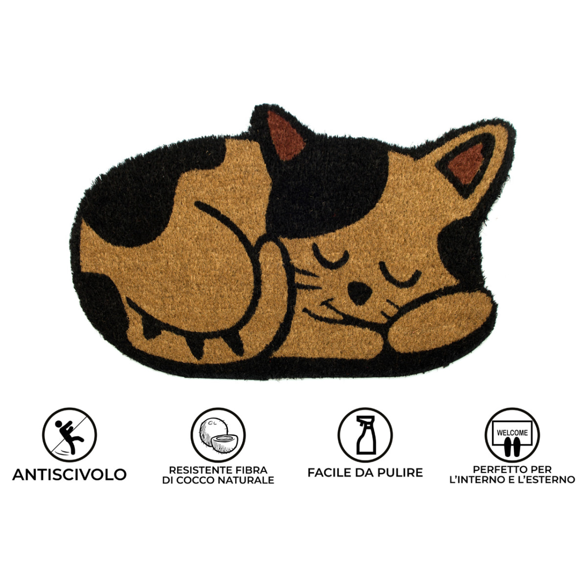 Zerbino Cocco Ingresso Casa Antiscivolo Sagomato Animal Cat