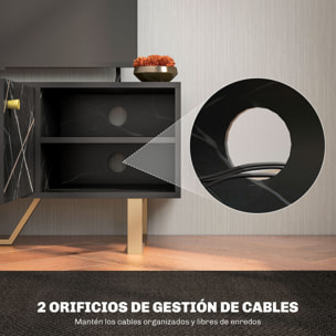 Mueble de TV Mesa de TV con 2 Puertas Estante Ajustable y Efecto Mármol Mueble de TV para Salón para Televisores de 50 Pulgadas Negro y Dorado