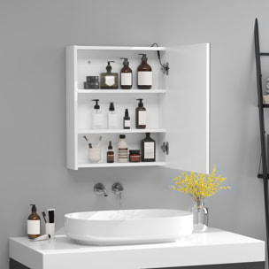 Armario de Baño con Espejo y Luz LED Mueble Espejo de Pared con 2 Estantes de Almacenamiento e Interruptor Táctil para Dormitorio Aseo 50x15x60 cm Blanco