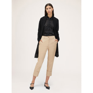 Motivi - Pantaloni regular con alto risvolto - Beige