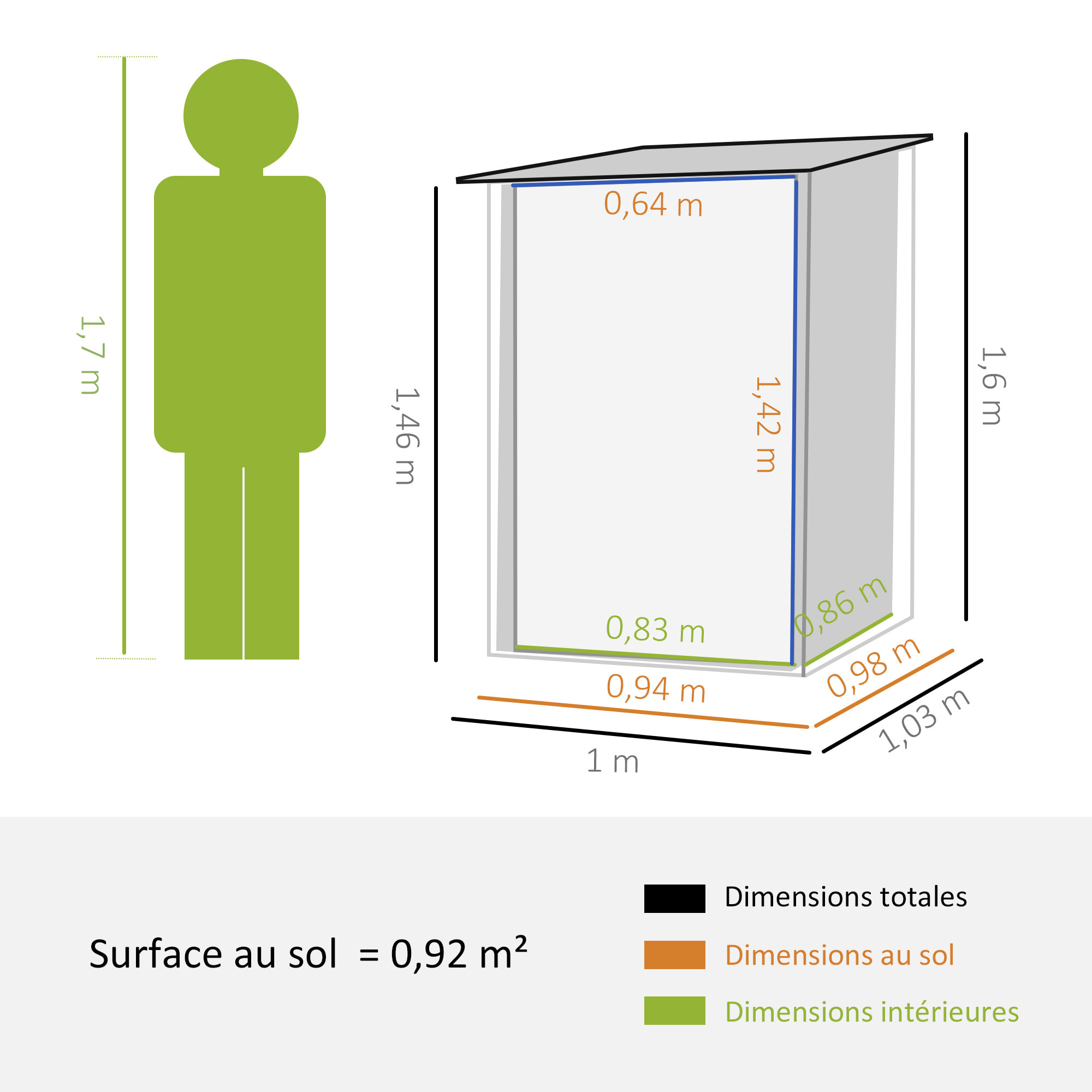 Abri de jardin - remise pour outils - cabanon porte verrouillable - dim. 1L x 1,03l x 1,6H m - tôle d'acier ondulée gris