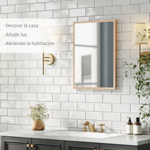 Espejo de Pared Espejo de Baño 50x70 cm Espejo Rectangular Decorativo para Salón Entrada Pasillo Horizontal o Vertical Natural
