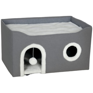 Panier niche grattoir chat 3 en 1 pliable gris