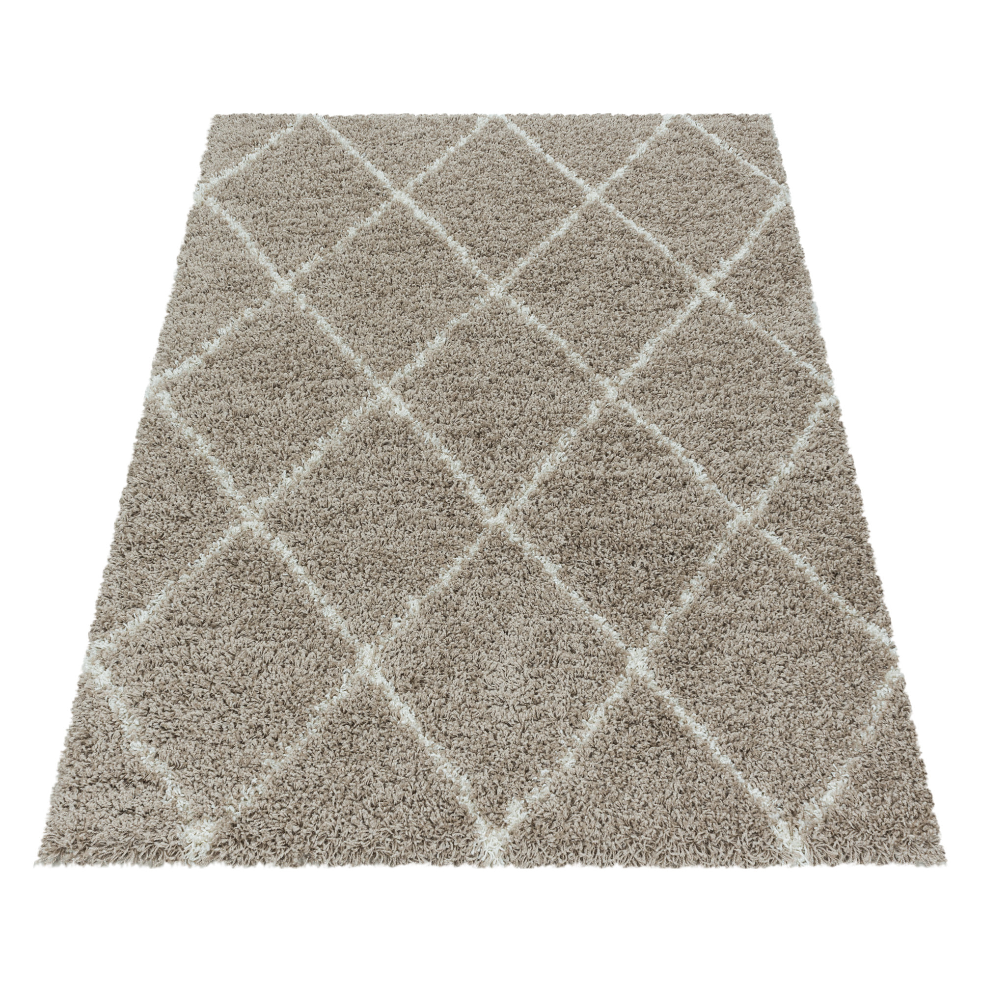 ALVOR - Tapis shaggy à poils longs motif berbère beige