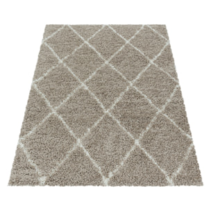 ALVOR - Tapis shaggy à poils longs motif berbère beige