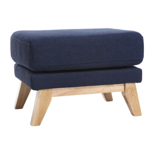 Pouf repose-pieds déhoussable scandinave en tissu bleu foncé et bois clair OSLO
