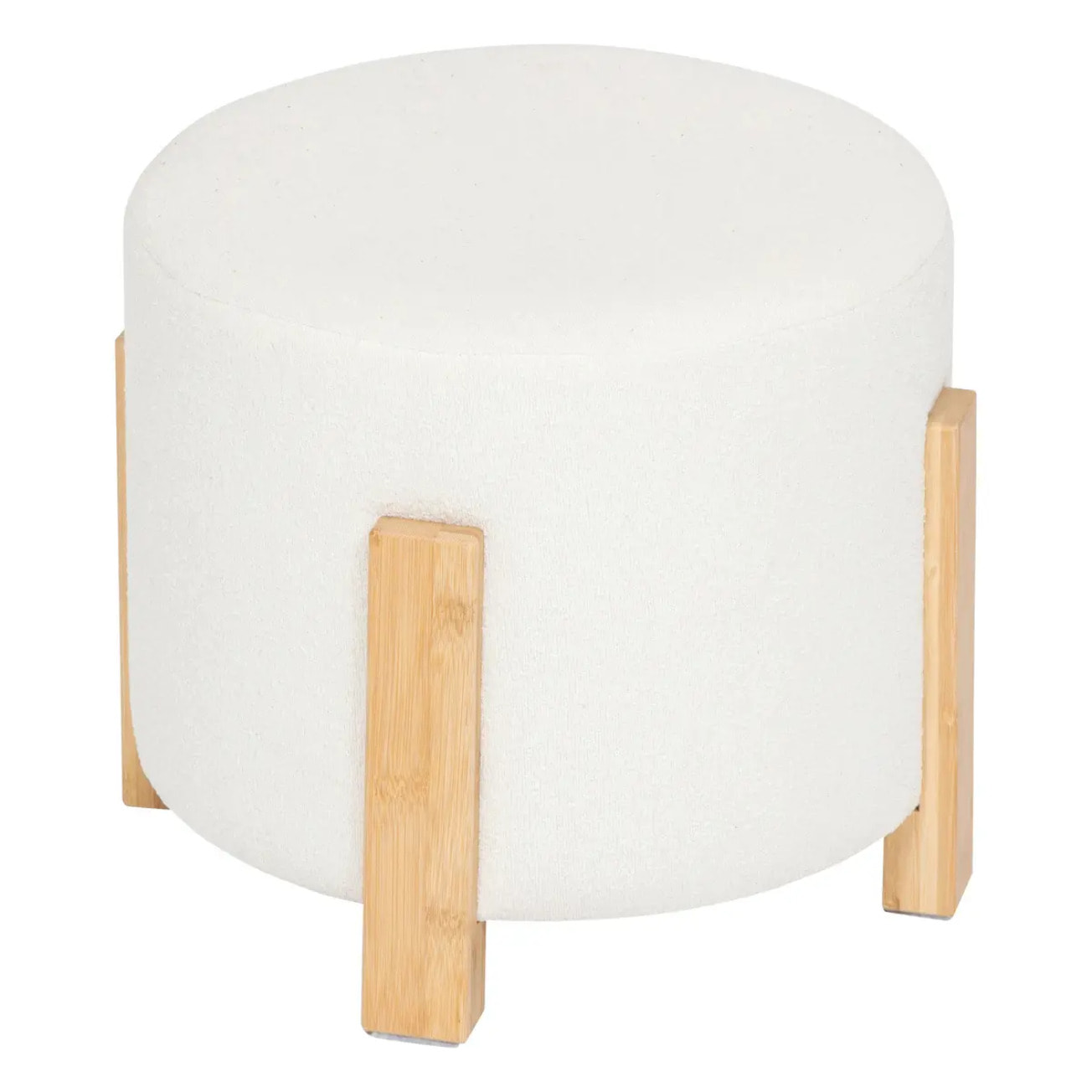 Tabouret "Bansa" bouclette bambou blanc D37,5x32cm