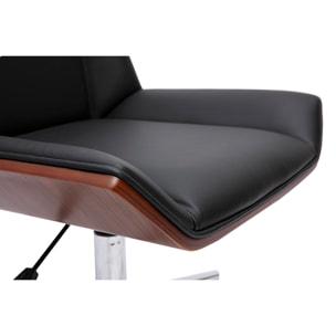 Chaise de bureau à roulettes design noire, bois foncé et acier chromé MELKIOR