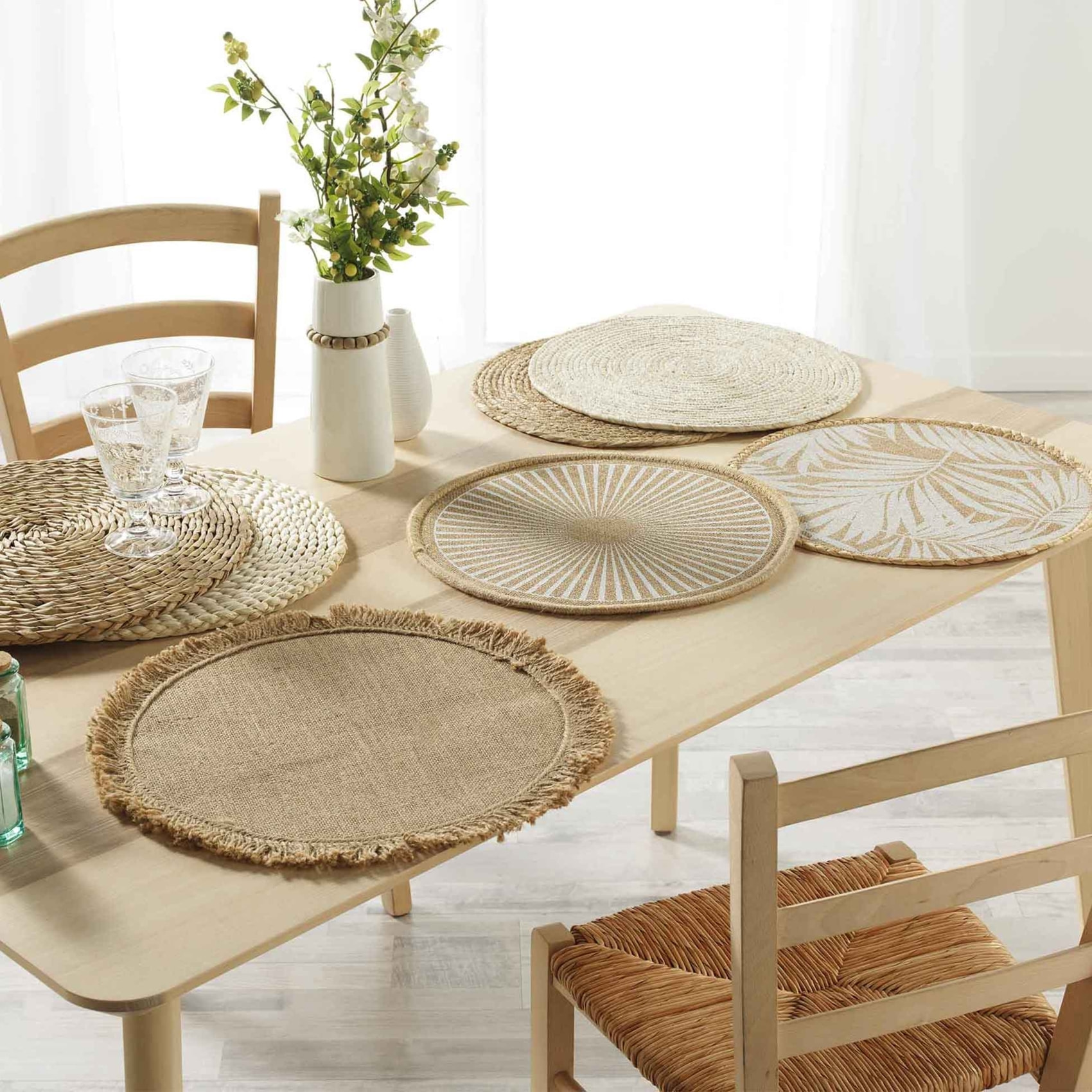 Set de table rond en jute à franges - Naturel