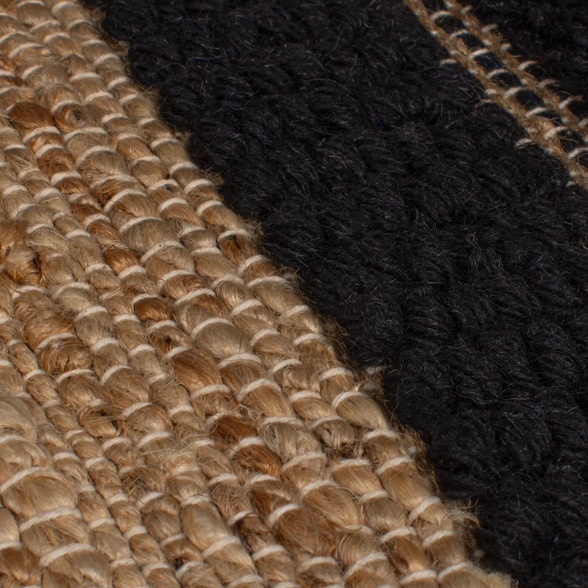 Tapis de couloir jute et laine MEDINA BLOCKS Noir