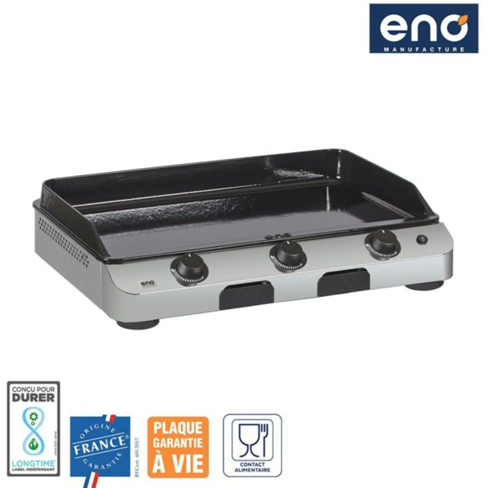 Plancha gaz ENO FUSION 75 cm Inox 3 brûleurs à poser, 70x40 cm
