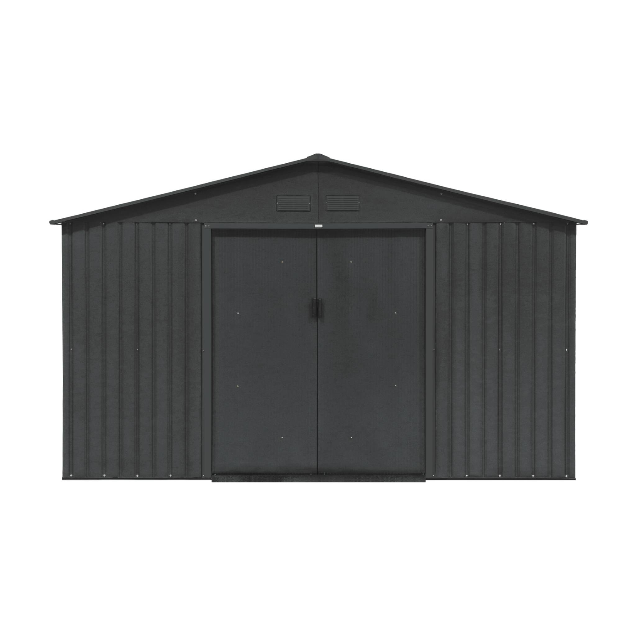 Abri de jardin en métal - Slack - 12.99 m² anthracite - Deux portes coulissantes. kit de fixation sol inclus. L 341 x 386 x 211cm