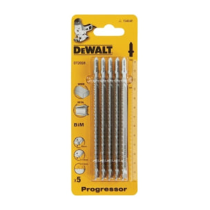 Lame de scie sauteuse denture Progressor profondeur de coupe bois<65 mm métal<10 mm attache en T - Lot de 5 pièces - DEWALT - DT2059-QZ