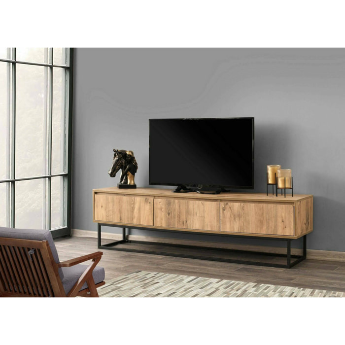 Mobile porta TV Dpinat, Credenza da soggiorno, Armadio basso per TV, Base parete attrezzata, 180x40h50 cm, Quercia e Nero