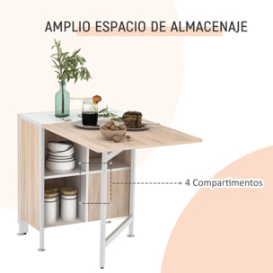 Mesa Plegable con Estantes de Madera 169x62x75cm Roble, Blanco