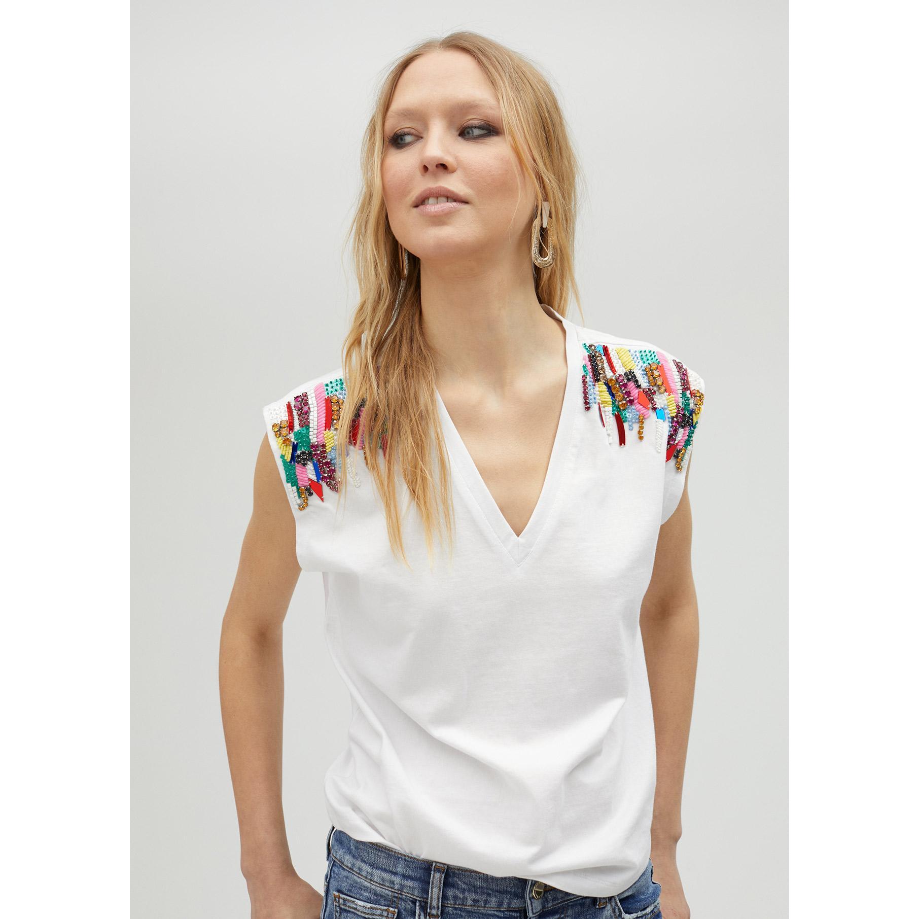 Maglietta strass sulle spalle