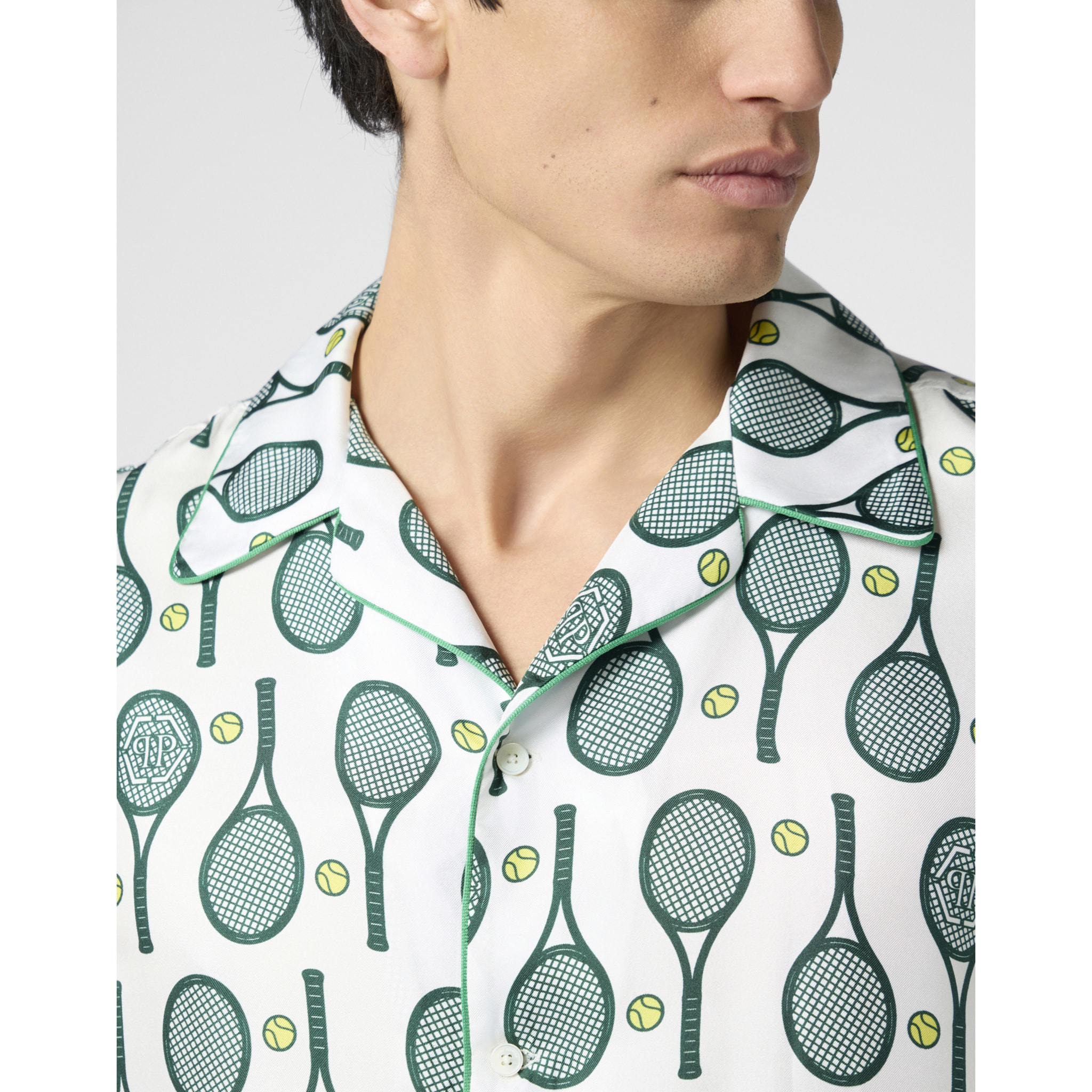 PHILIPP PLEIN Silk Bowling Shirt Tennis