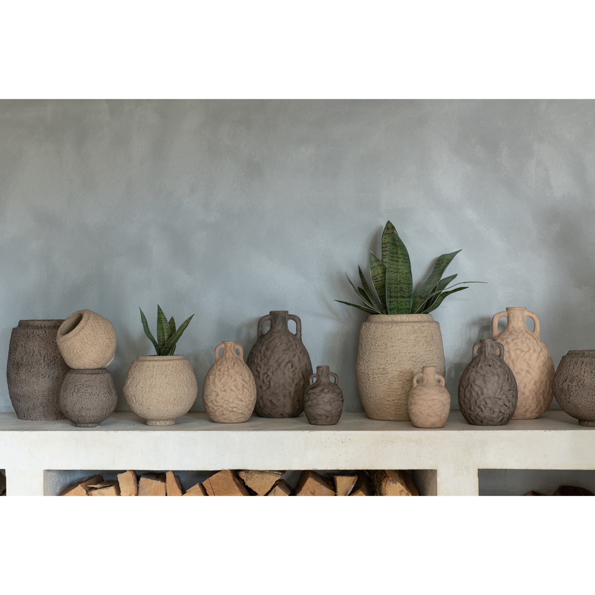 J-Line cache-pot - céramique - taupe/brun - small - 2 pièces - Ø 15.5 cm