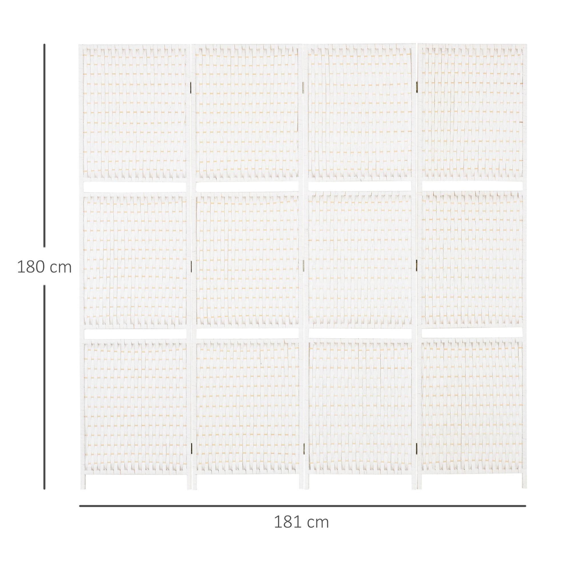 HOMCOM Biombo Divisor de 4 Paneles Plegable Separador de Ambientes 181x180 cm Divisor de Habitación con Estantes Decoración Partición para Dormitorio Salón Cocina Blanco