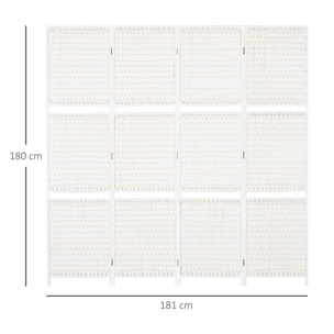 HOMCOM Biombo Divisor de 4 Paneles Plegable Separador de Ambientes 181x180 cm Divisor de Habitación con Estantes Decoración Partición para Dormitorio Salón Cocina Blanco