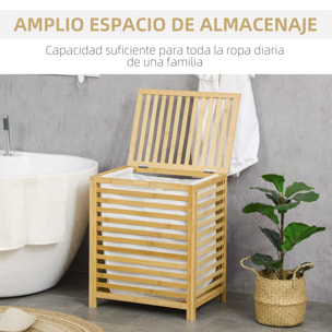 Cesto para Ropa Sucia de Bambú Capacidad de 55L Cesta para la Colada con 2 Asas y Bolsa Extraíble Forma de Rectangular 50x36x60 cm Natural