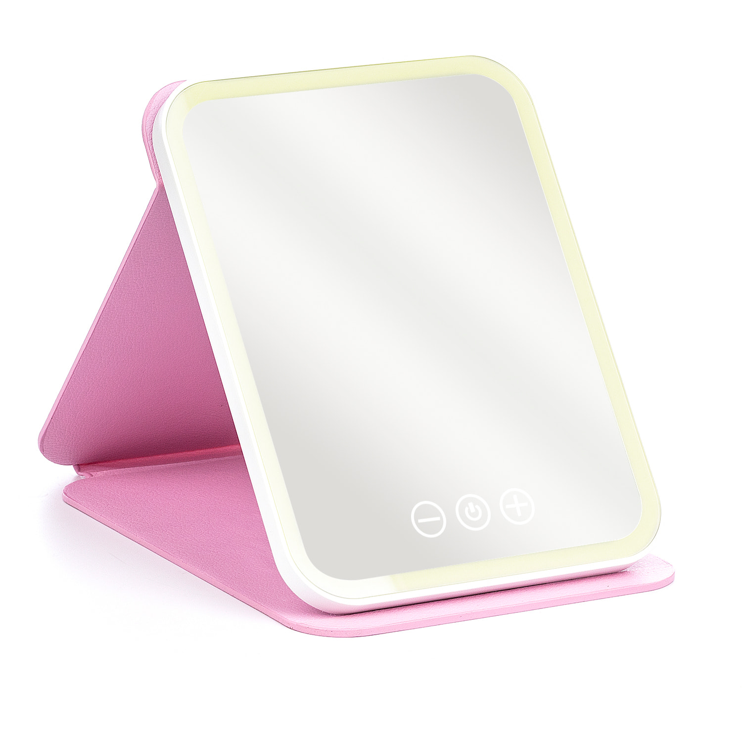 Espejo de maquillaje plegable, con luz led fría, normal y cálida. 5 niveles de intensidad.